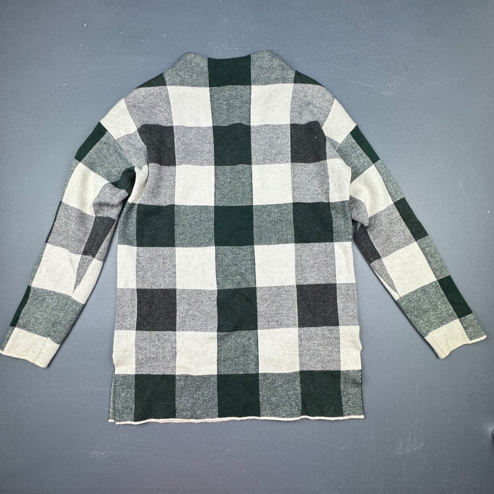 Tahari Women's XS Green White Plaid Knit Pullover Sweater Long Sleeve Cozy Fall